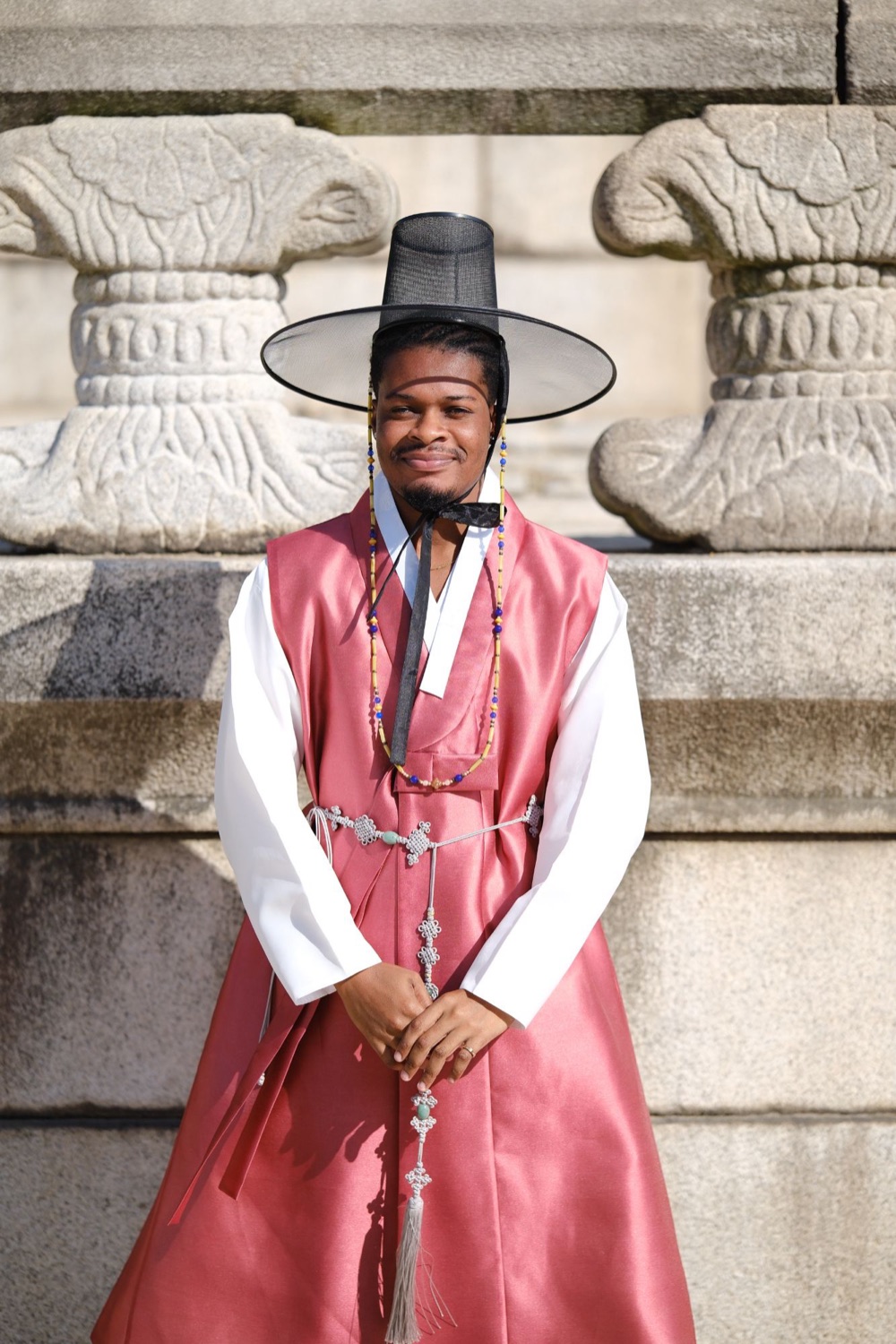 Jonathan Kwaku Abra (Lincoln), Founder & CEO of Lincoln Navigation, in traditional hanbok at Gyeongbokgung Palace, Seoul